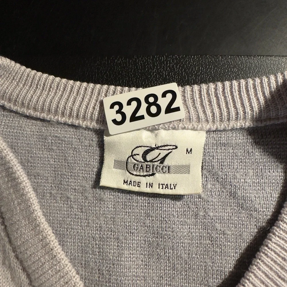 Vintage Gabicci V-Neck Sweater Mens M Grey Abstract Knit Grandpacore Italy 90s